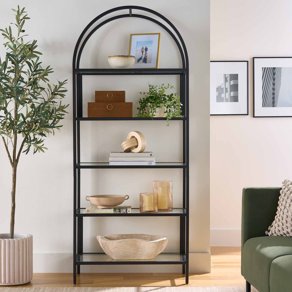 Velmora™ Nola Arch Bookshelf, Black Finish