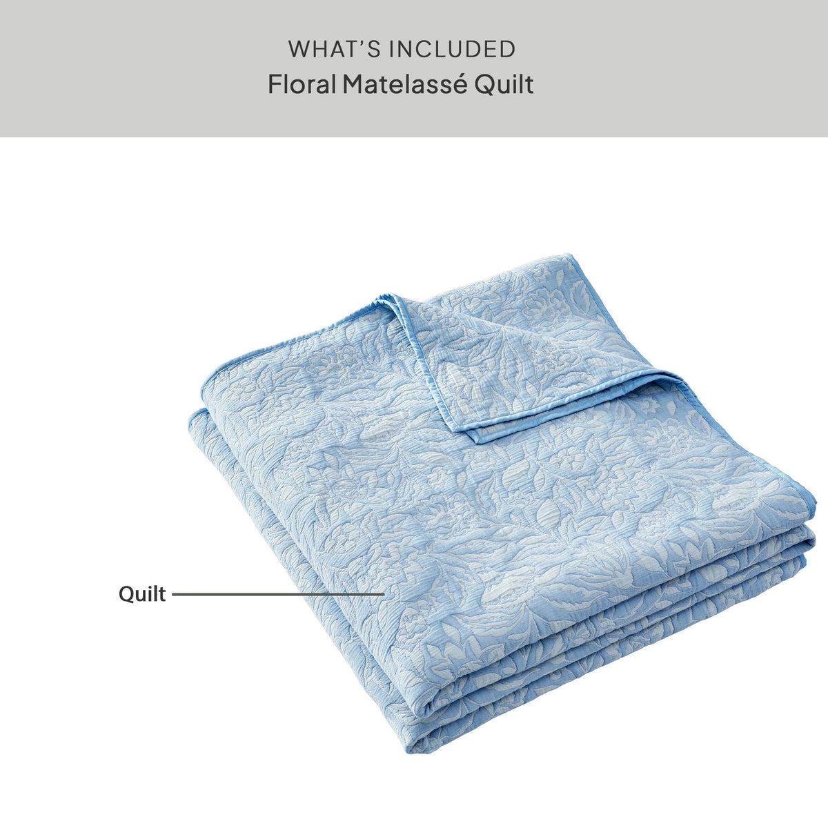Velmora™ Floral Matelassé Quilt, King, Blue Bedding