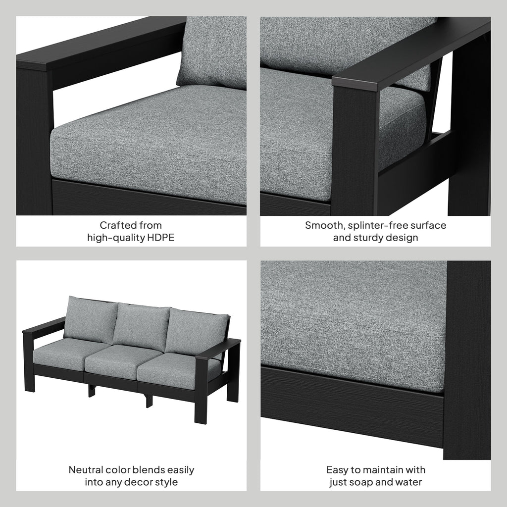 Velmora™ Ezra Outdoor Sofa, Black Frame with Gray Cushions