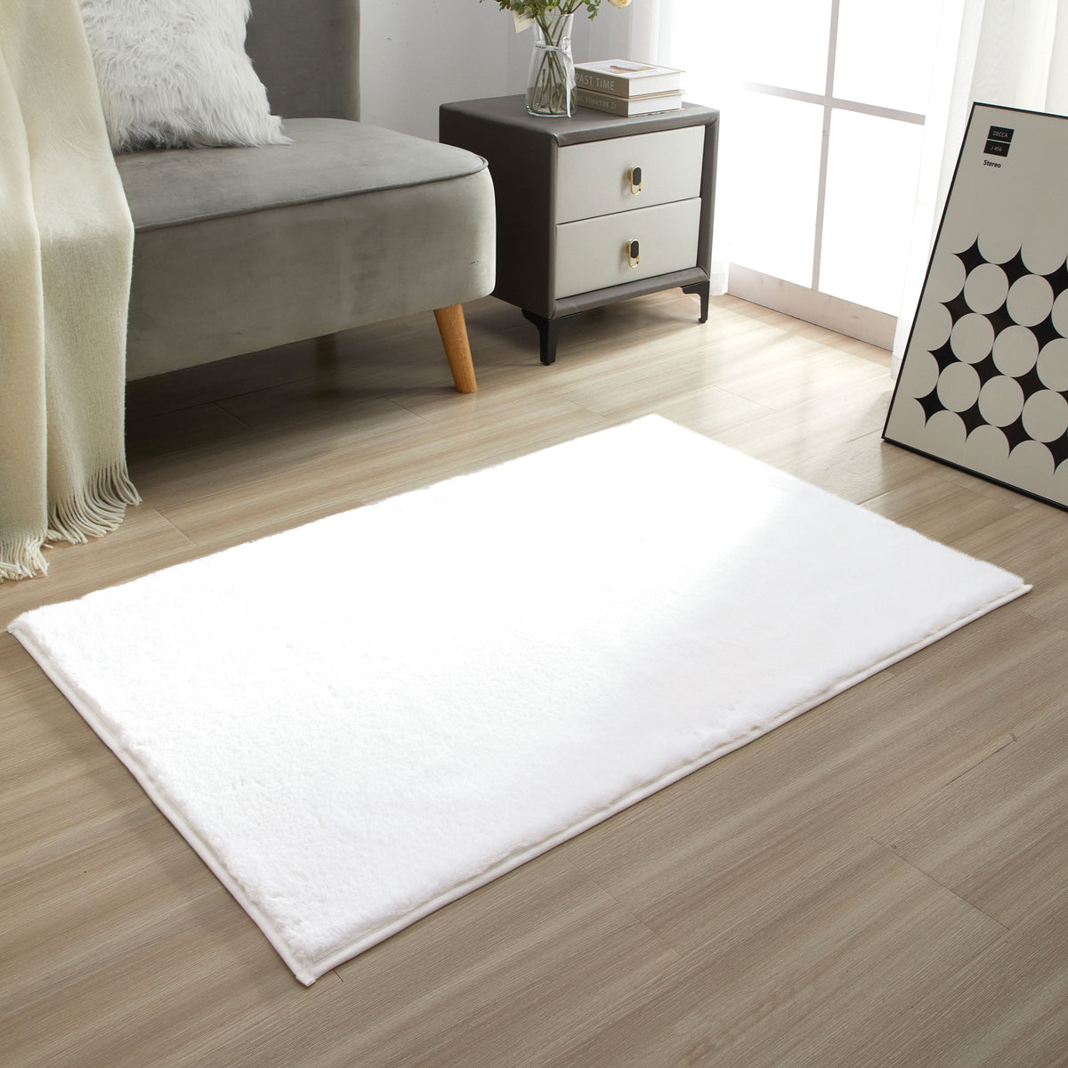 Velmora™ Solid Soft Rabbit Faux Fur Area Rug Black,30x46"