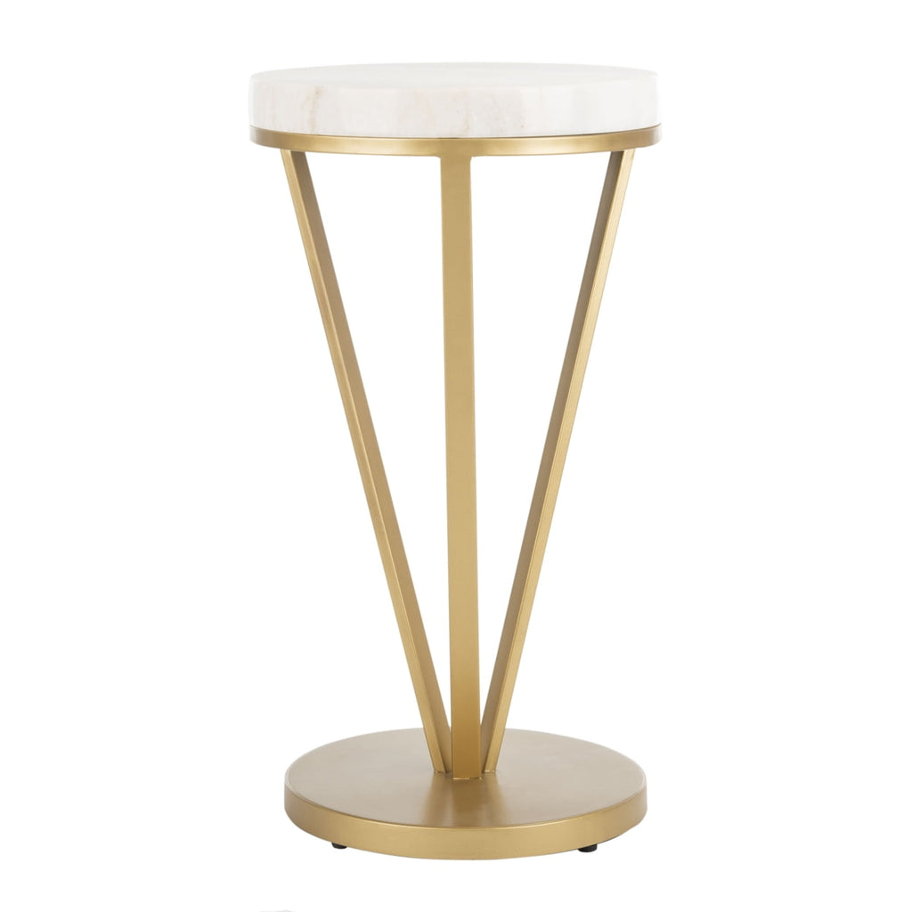 Velmora™ Theia Modern Glam Round 3-Leg Accent Table, White Marble/Gold