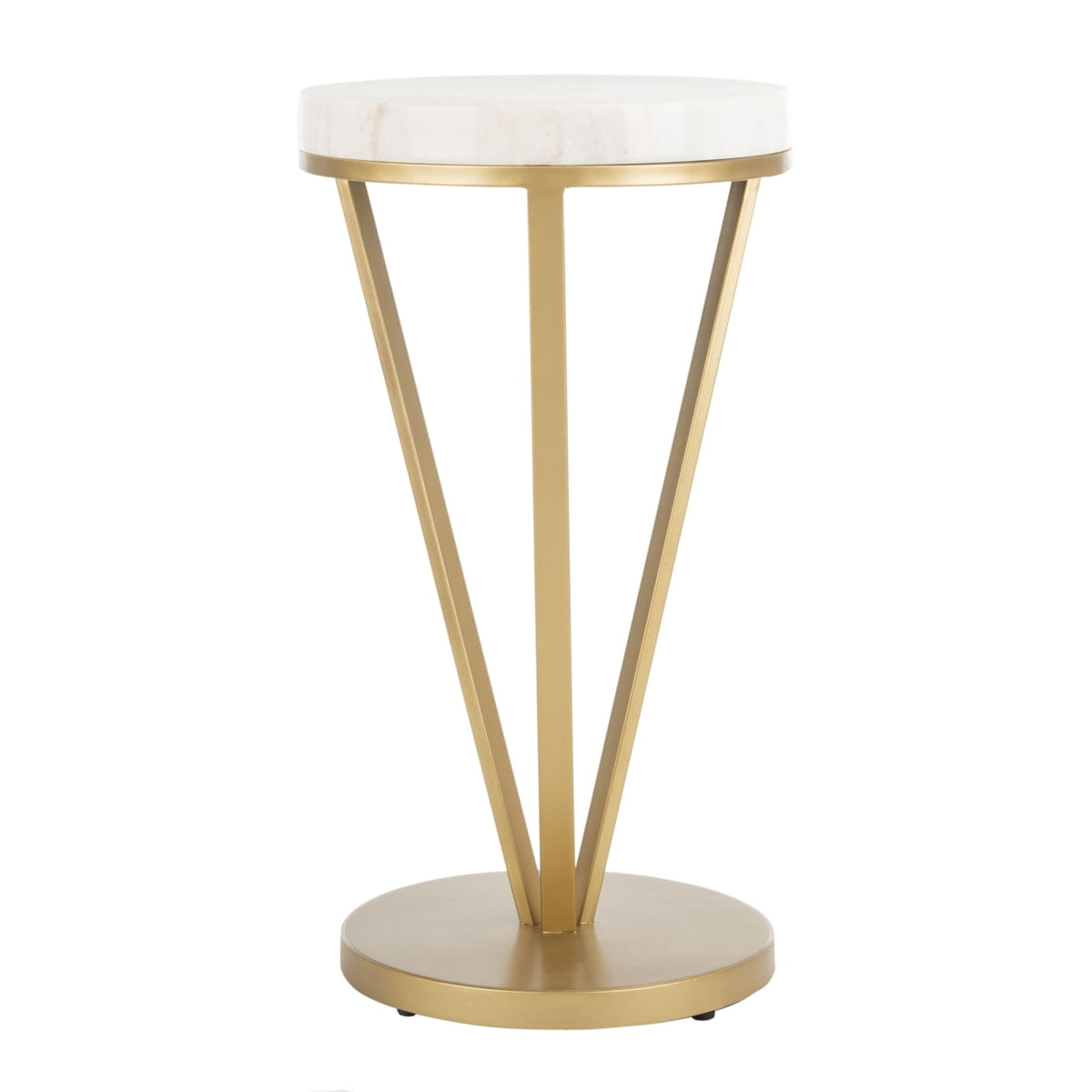 Velmora™ Theia Modern Glam Round 3-Leg Accent Table, White Marble/Gold
