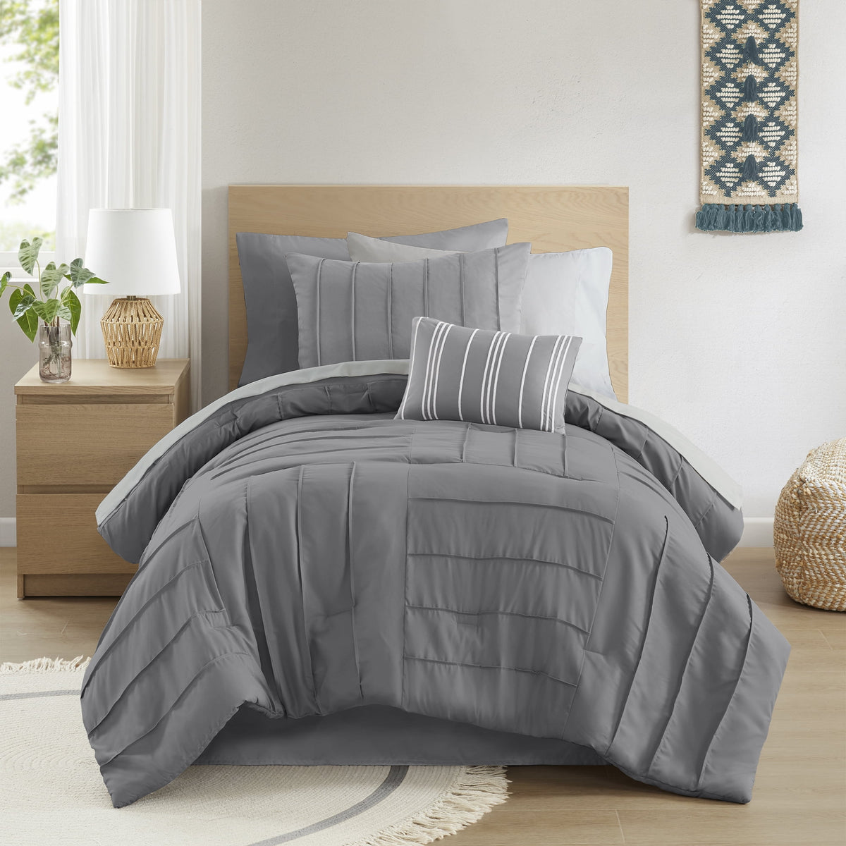 Velmora™ Reversible Bed-in-a-Bag Bedding Set, 11 Pieces, Queen, Green Floral