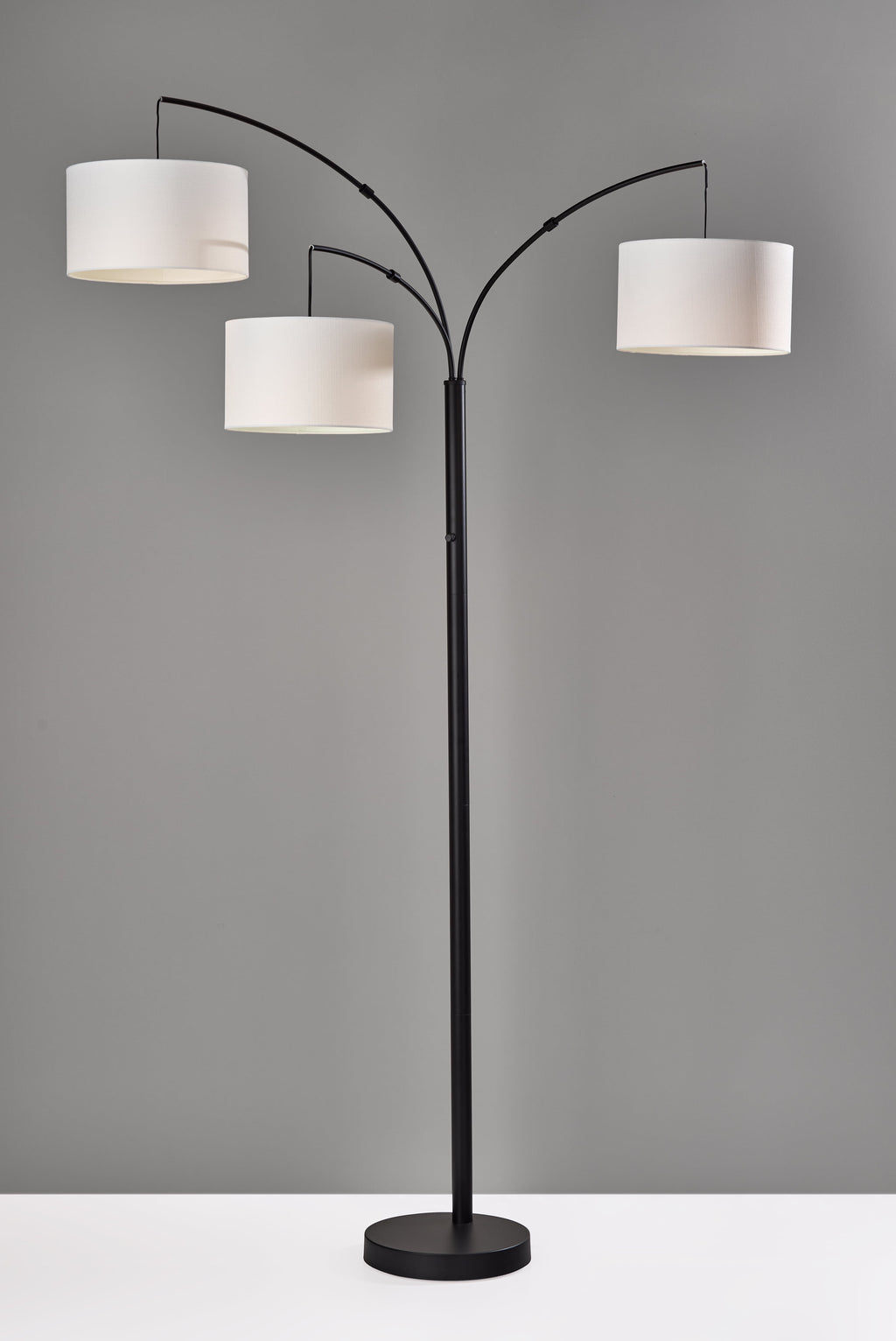 Velmora™ 82 in Matte Black 3-Light Arc Floor Lamp with Adjustable Shades