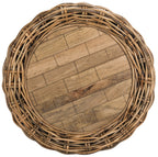 Velmora™ Alley Wood Top Round Wicker Coffee Table, Natural Brown