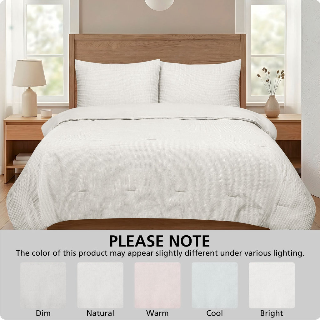 Velmora™ 3-Piece Waffle Comforter Set with Matching Shams, Full/Queen, Vanilla Dream