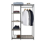 Velmora™ Farmhouse Style Gray Wood and Metal Clothes Rack with Garment Rod