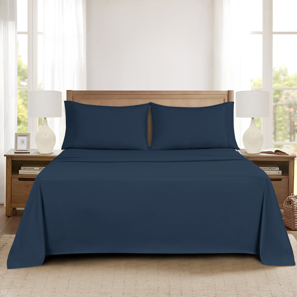 Velmora™ Super Soft Brushed Microfiber Bed Sheet Set, Blue Cove, King, 4 Piece