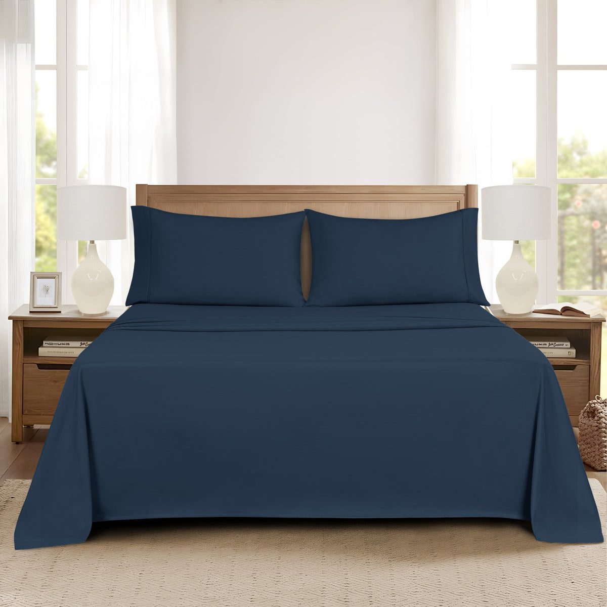 Velmora™ Super Soft Brushed Microfiber Bed Sheet Set, Blue Cove, King, 4 Piece