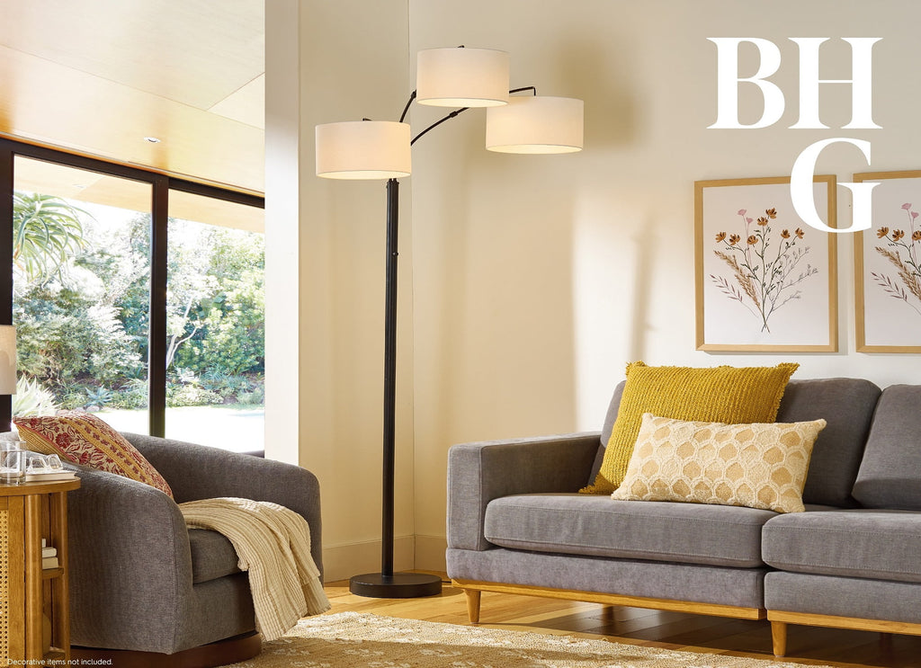 Velmora™ 82 in Matte Black 3-Light Arc Floor Lamp with Adjustable Shades