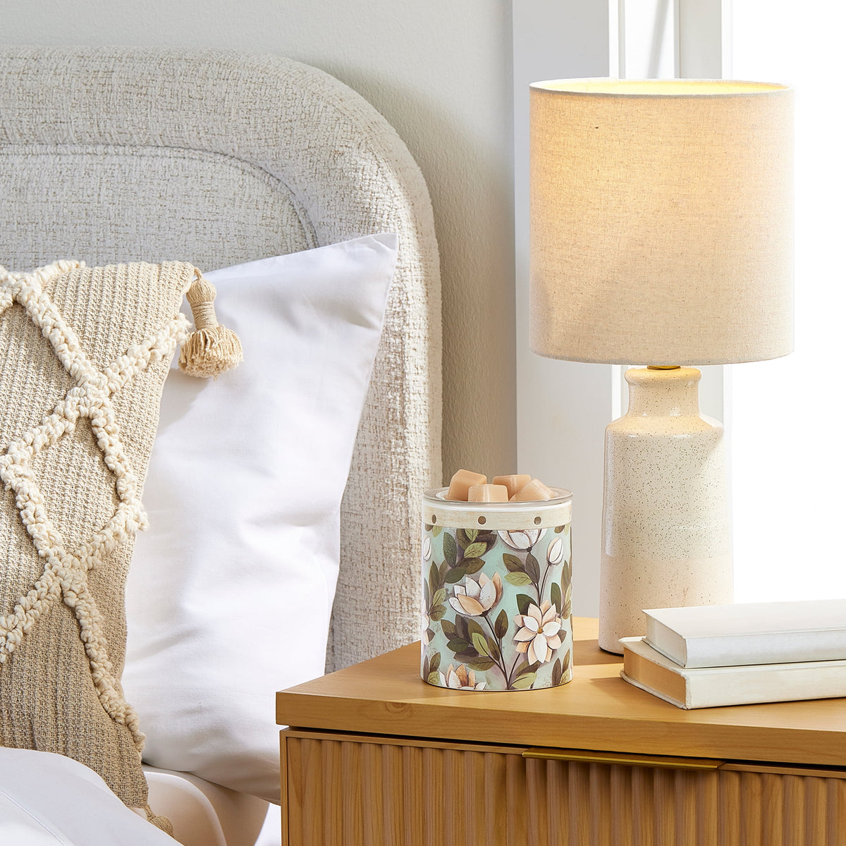 Velmora™ 17 in Reactive Glaze Ceramic Table Lamp with Off-White Shade