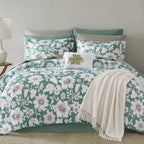 Velmora™ Reversible Bed-in-a-Bag Bedding Set, 11 Pieces, Queen, Green Floral