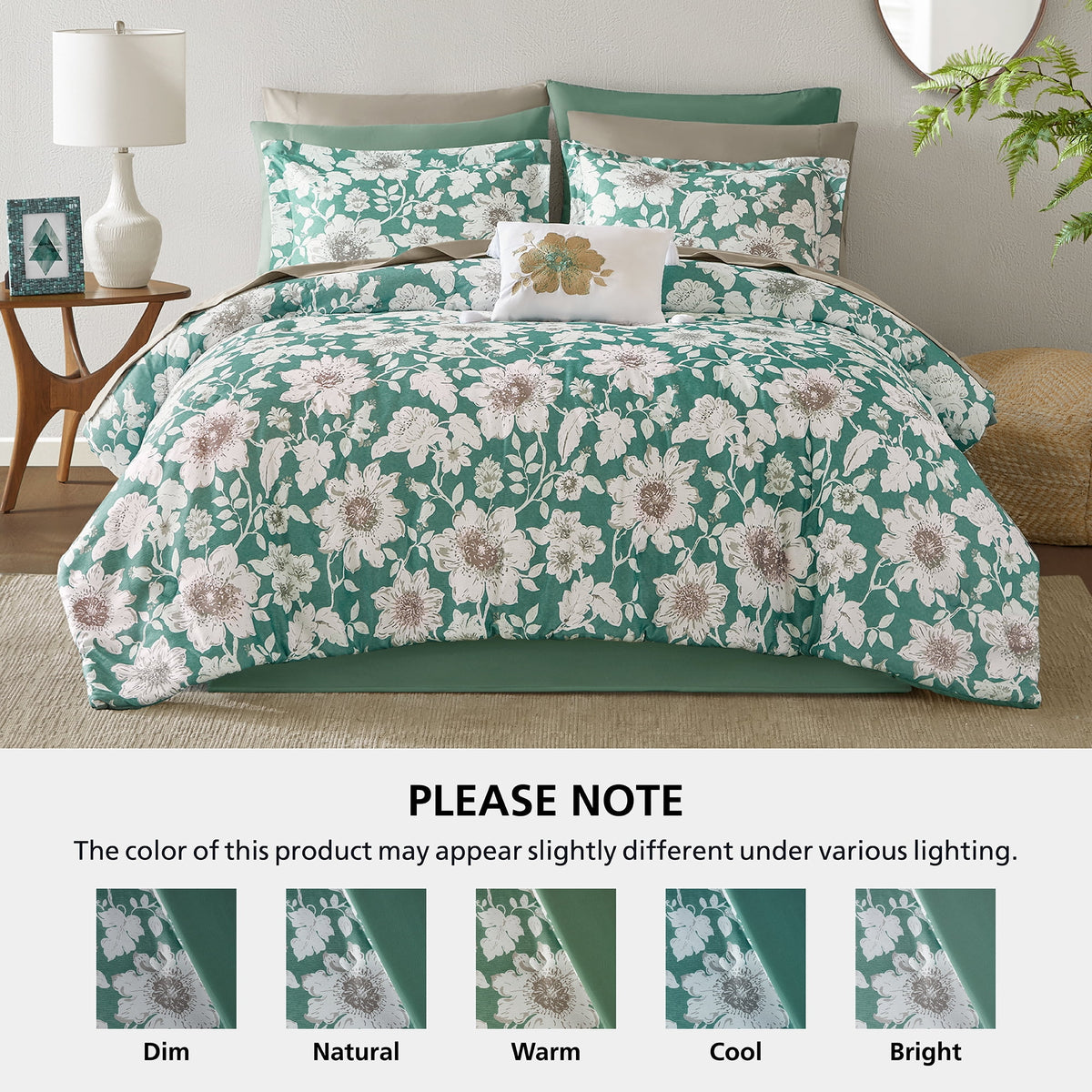 Velmora™ Reversible Bed-in-a-Bag Bedding Set, 11 Pieces, Queen, Green Floral