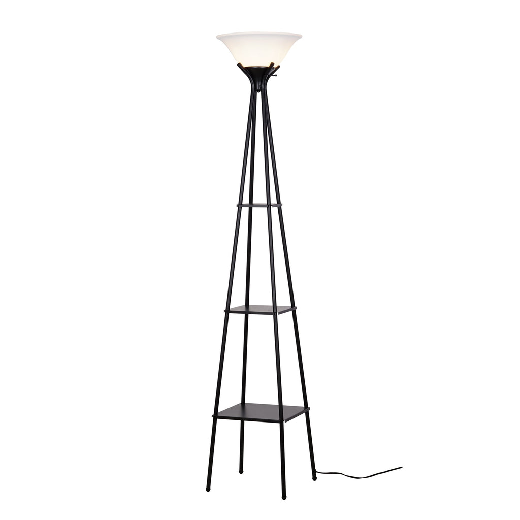 Velmora™ Metal Etagere Floor Lamp with Shelves, Charcoal Finish