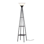 Velmora™ Metal Etagere Floor Lamp with Shelves, Charcoal Finish