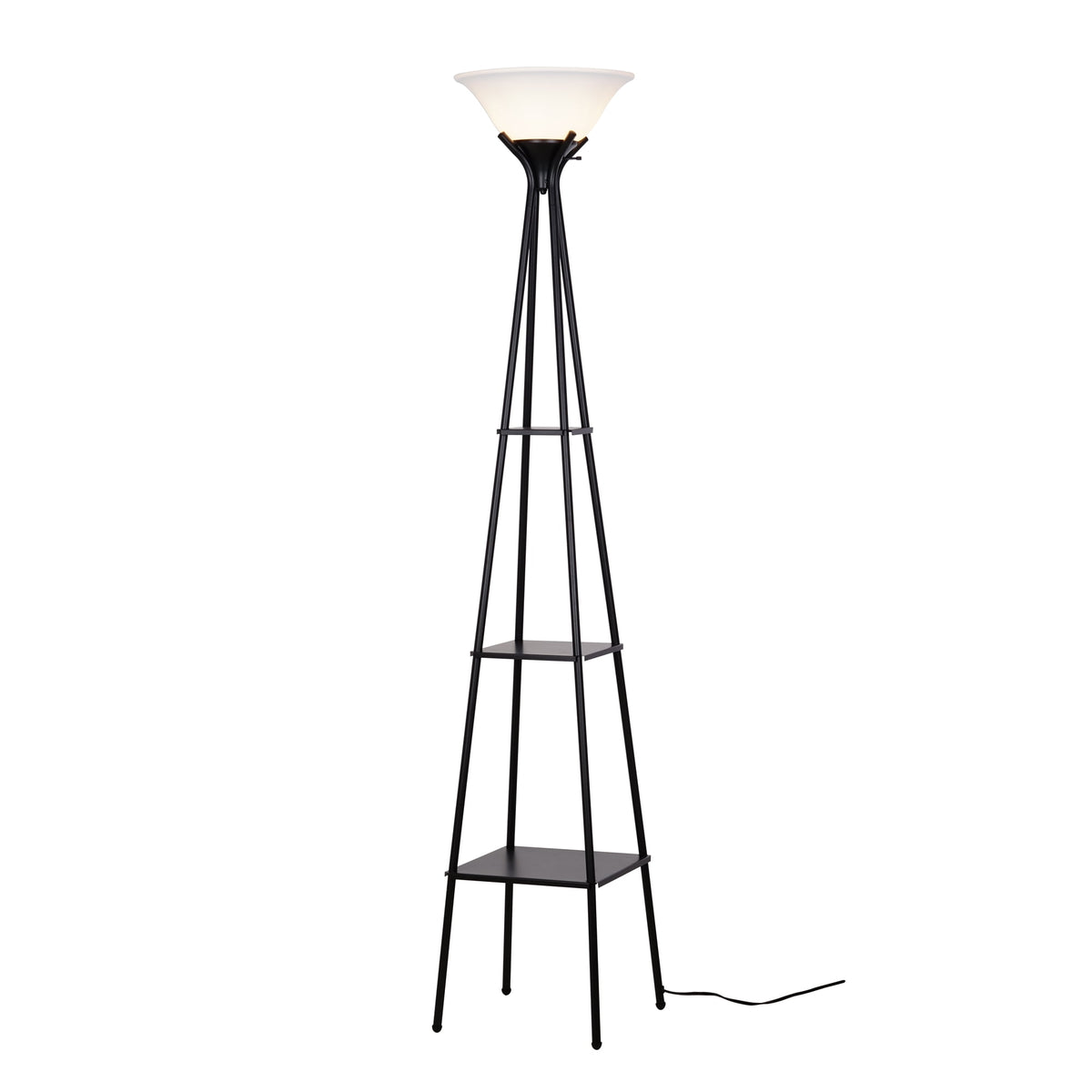 Velmora™ Metal Etagere Floor Lamp with Shelves, Charcoal Finish