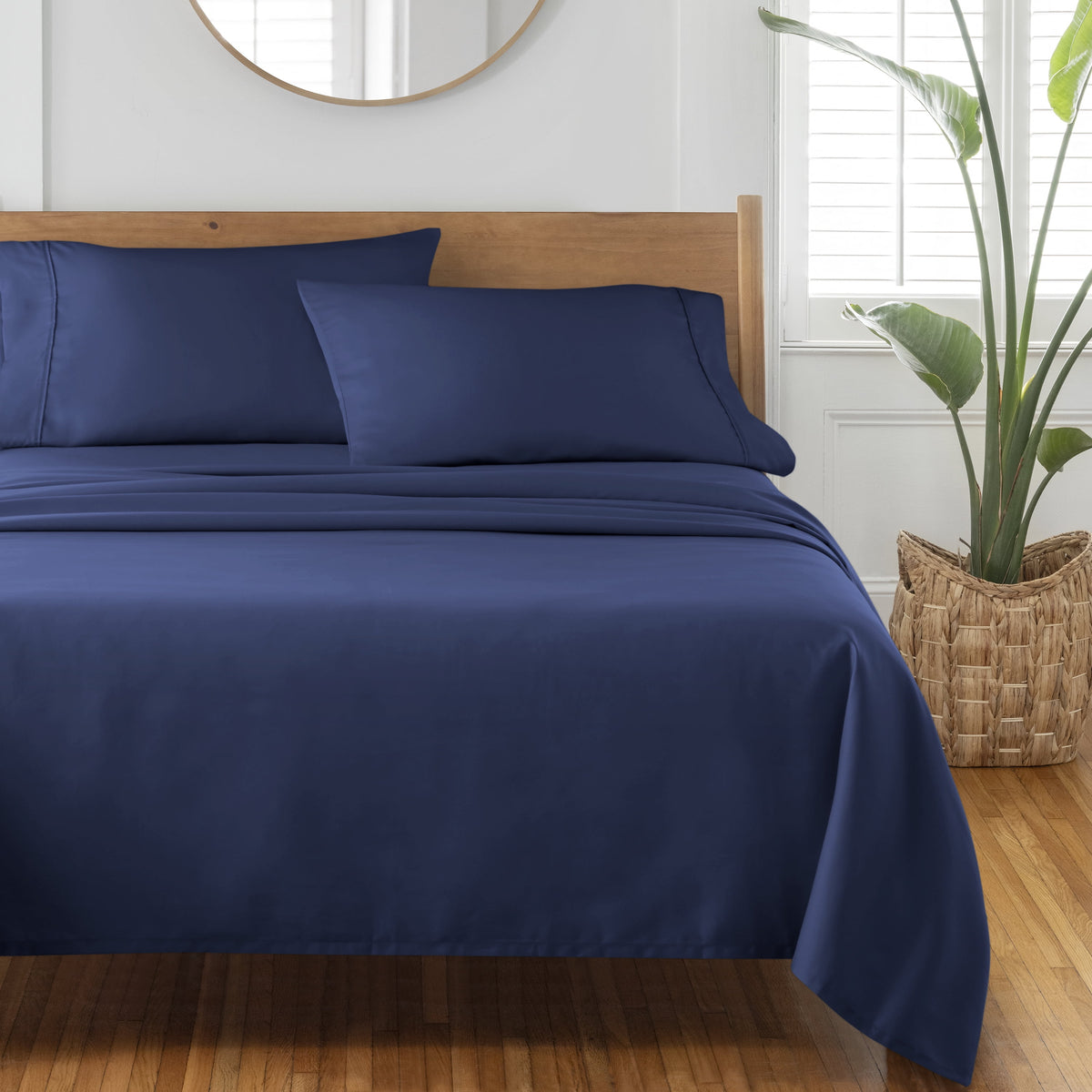 Velmora™ 4-Piece 300 Thread Count Blue Cove Cotton Sateen Bed Sheet Set, Queen