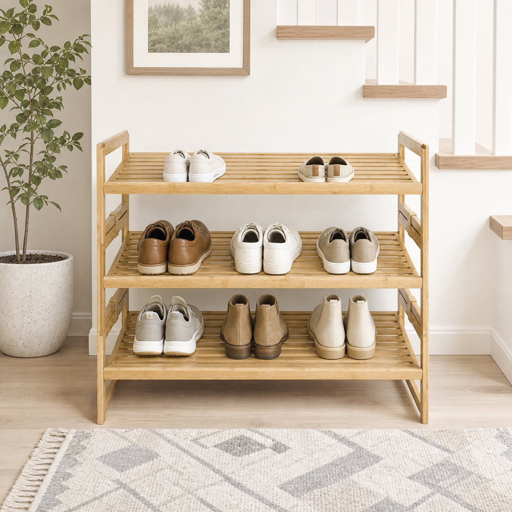 Velmora™ (2 pack) Bamboo 3-Tier Shoe Rack for 9 Pairs