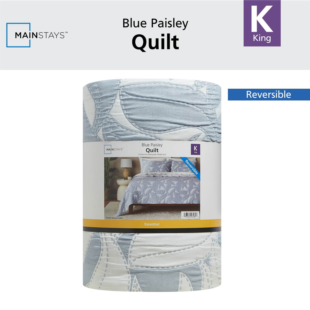 Velmora™ Reversible King Quilt, Light Blue, Leaf-Stitched, Lightweight Bedding