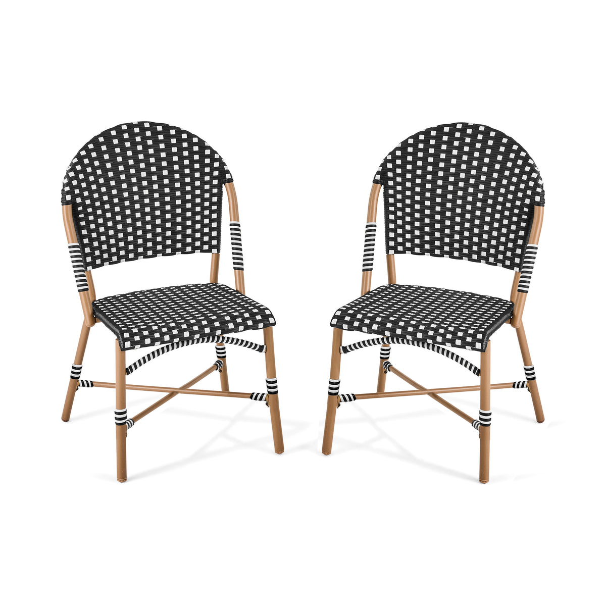 Velmora™ Lilah 2-Piece Wicker Outdoor Parisian Bistro Chairs, Black & White