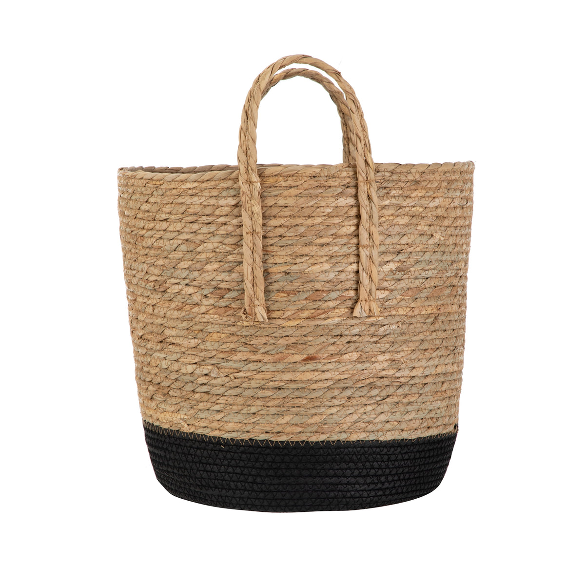 Velmora™ Natural and Black Round Rush Baskets, Set of 2