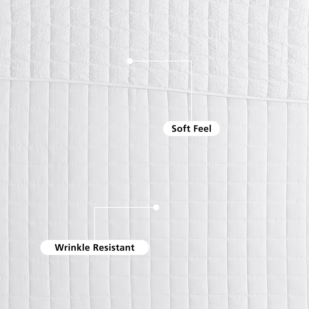 Velmora™ Crinkle Quilt, King, White, Soft Wash Microfiber Bedding