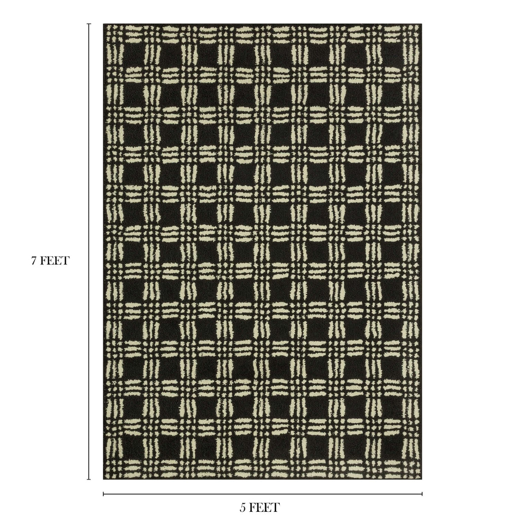 Velmora™ Transitional Grid Plaid Black Indoor Area Rug, 5 ft x 7 ft