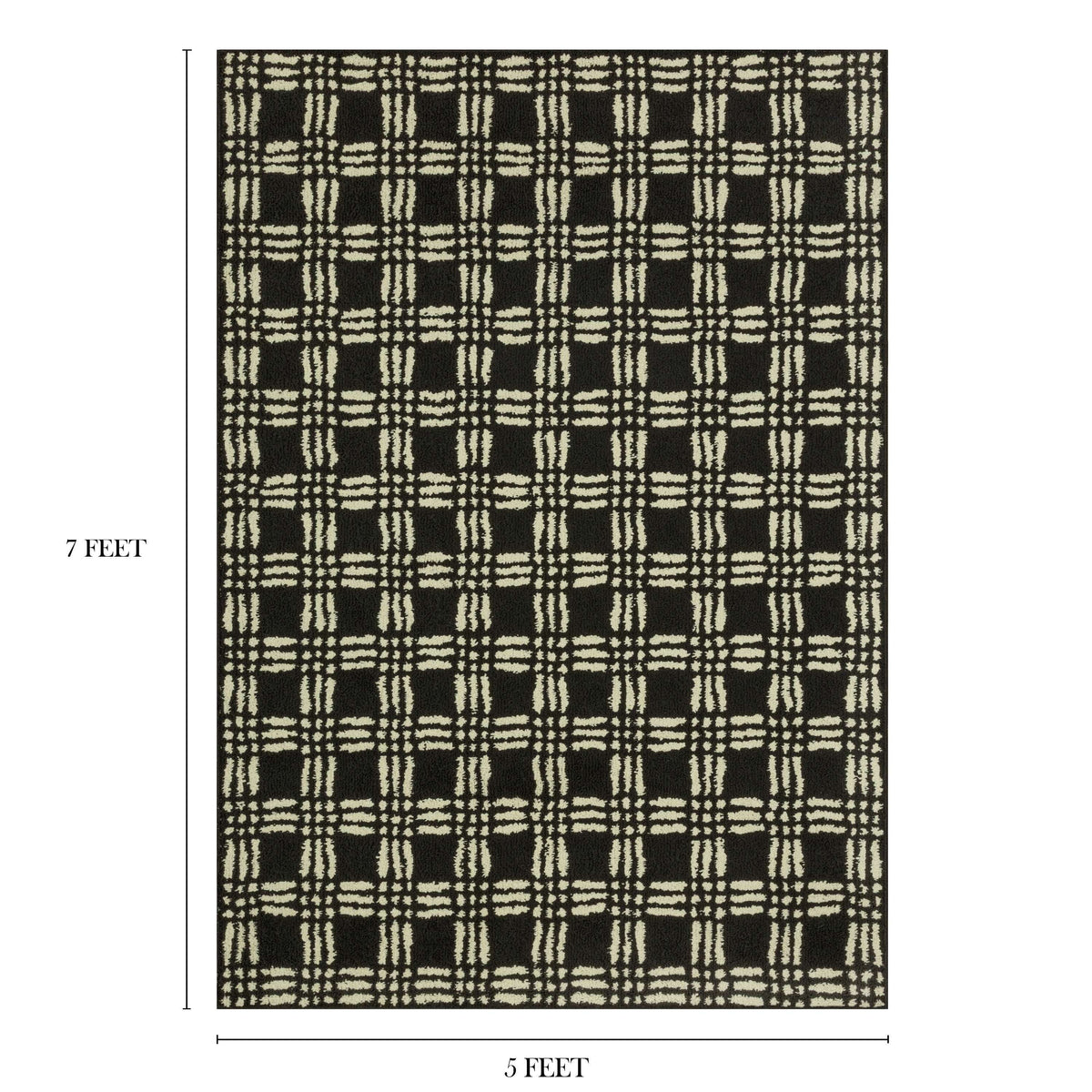 Velmora™ Transitional Grid Plaid Black Indoor Area Rug, 5 ft x 7 ft