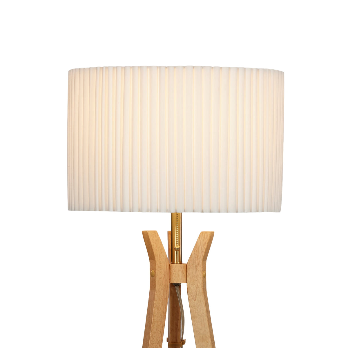 Velmora™ 63 in Natural Wood Tripod Floor Lamp with Pleated Shade