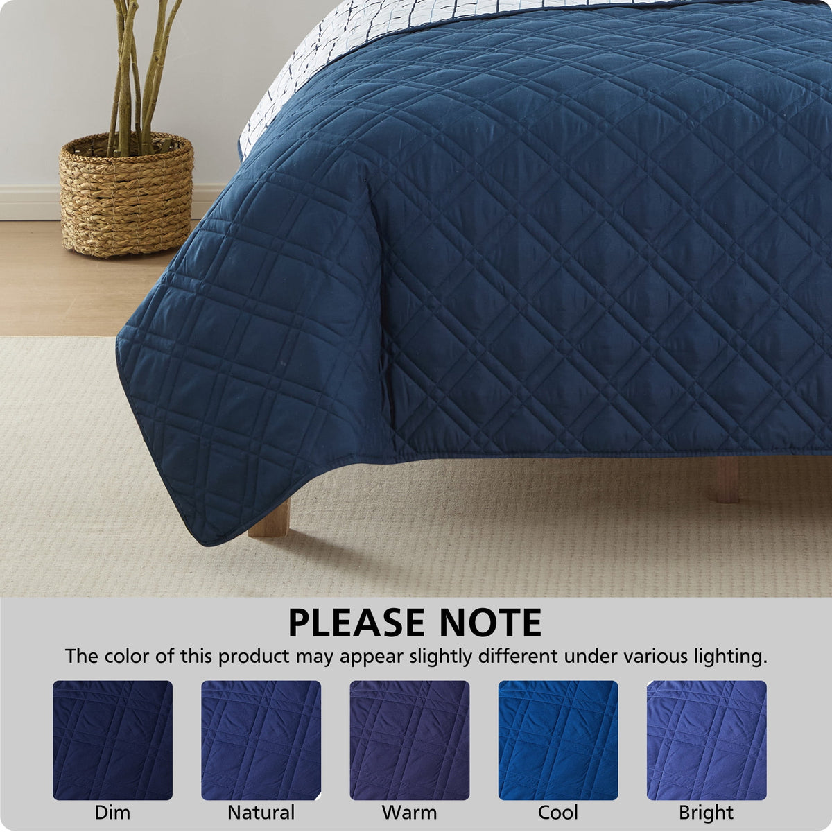 Velmora™ Plaid Quilt, Full/Queen, Blue & White, Lightweight & Reversible Bedding