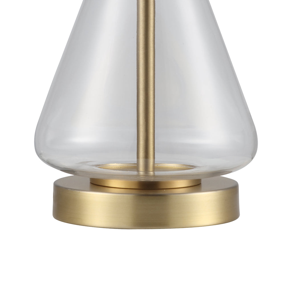 Velmora™ 18 in Clear Glass Table Lamp with Brass Metal Base and Beige Shade