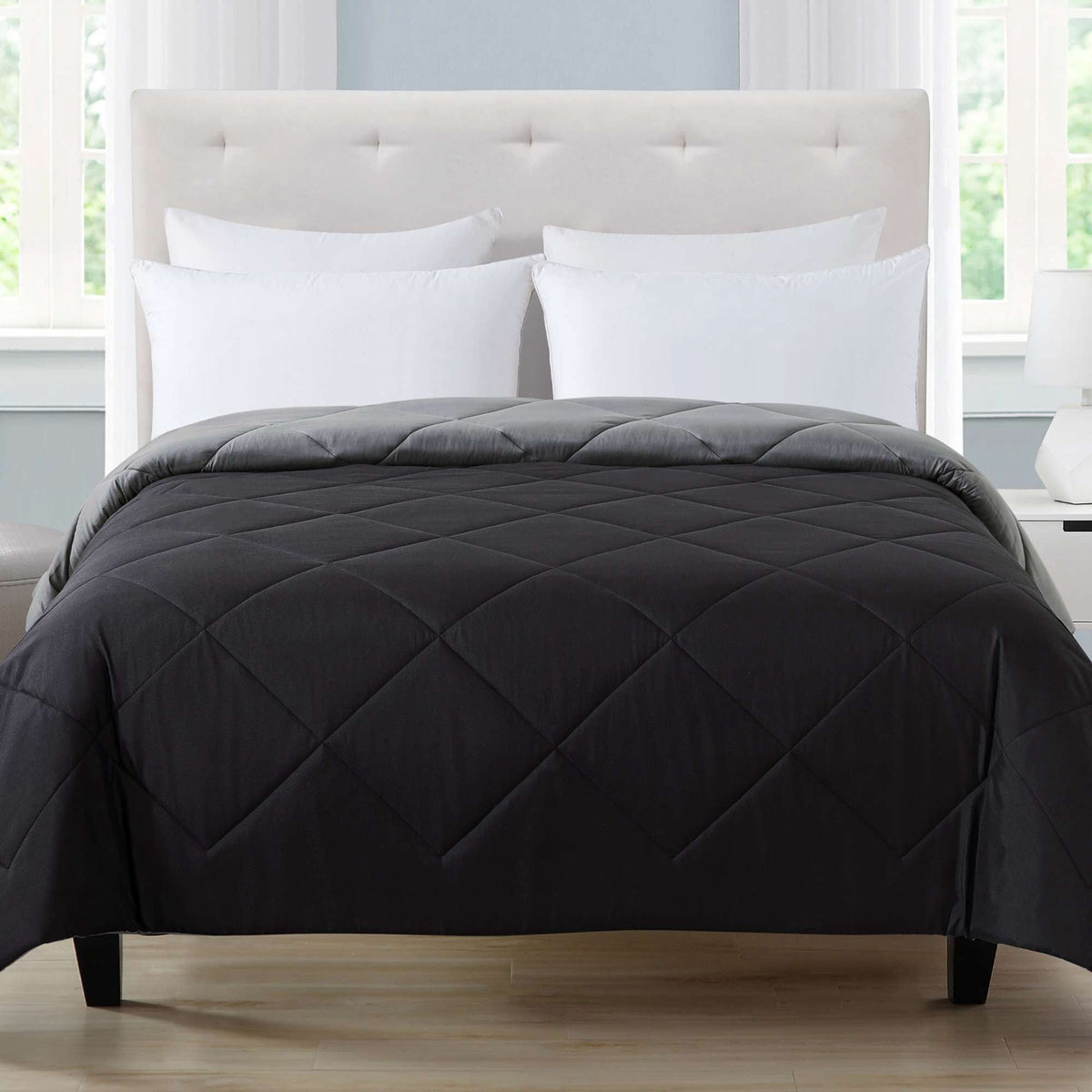 Velmora™ Full/Queen Comforter, All-Season Reversible Microfiber, Black
