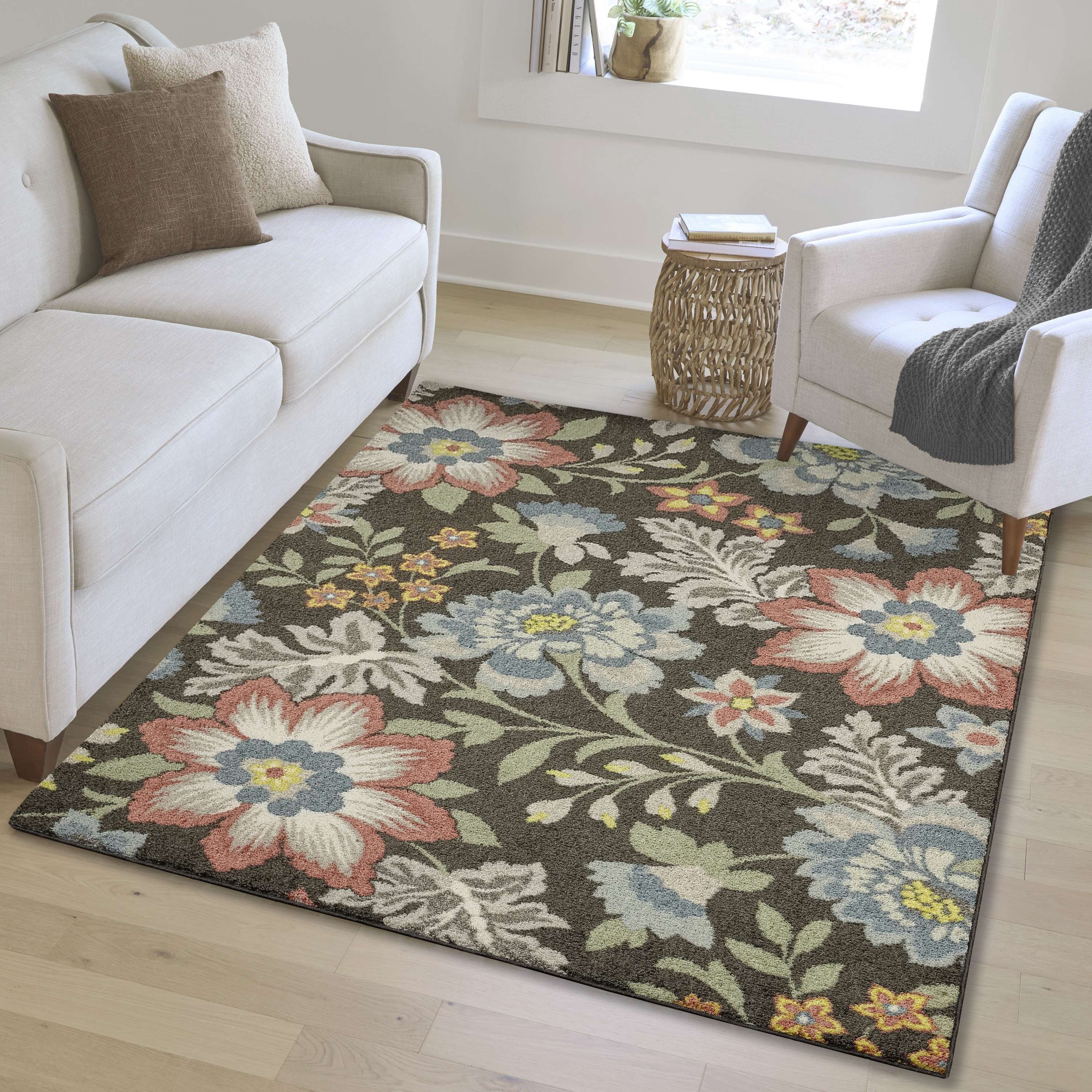Velmora™ (2 pack) Farmhouse Oversized Floral Gray Multicolor Indoor Area Rug, 5' x 7'
