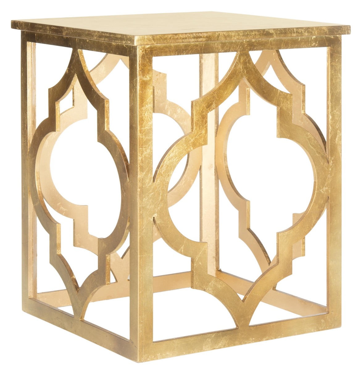 Velmora™ Milo Trellis Glam Gold Leaf Wood End Table, Gold