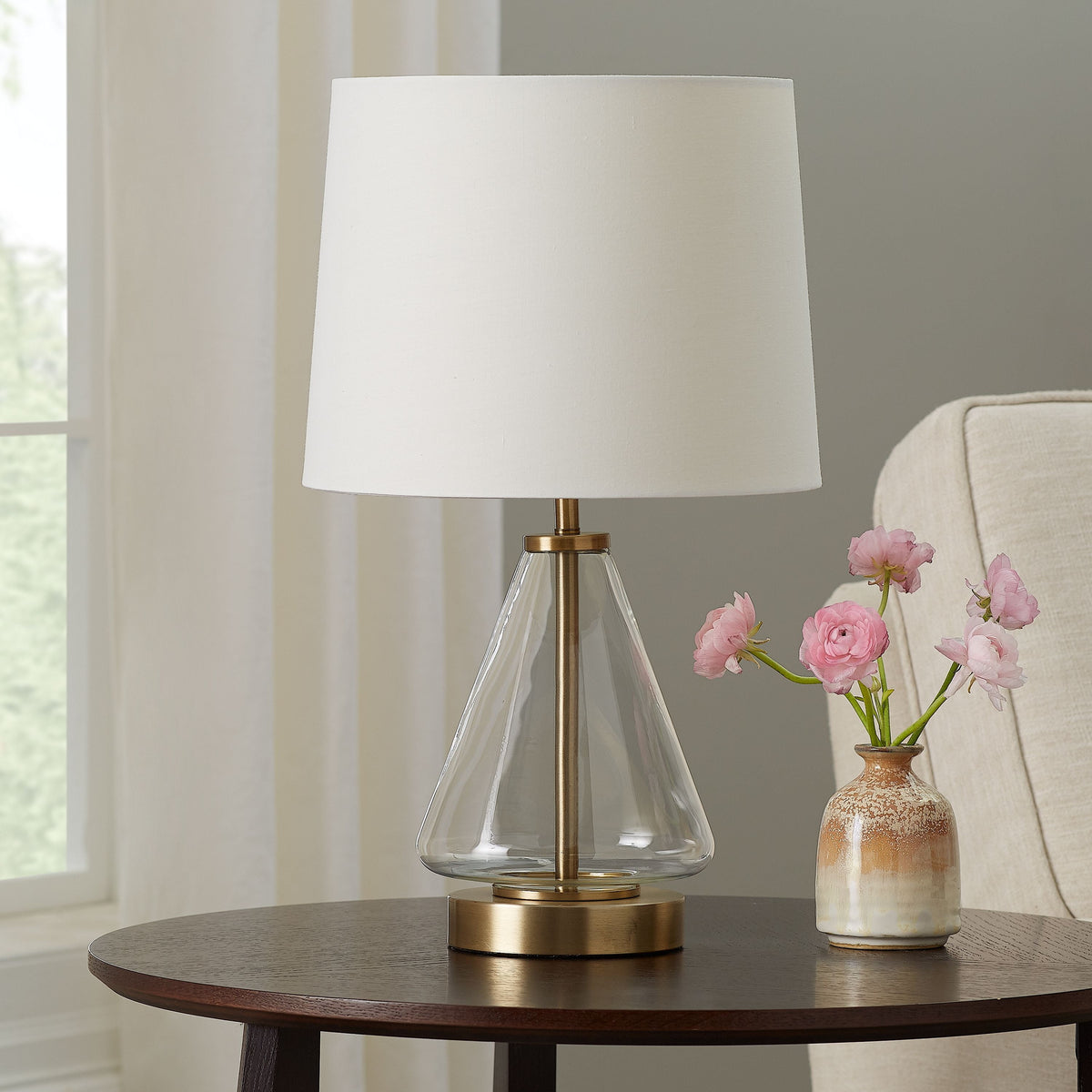 Velmora™ Glass with Brass Base Table Lamp, 18" H