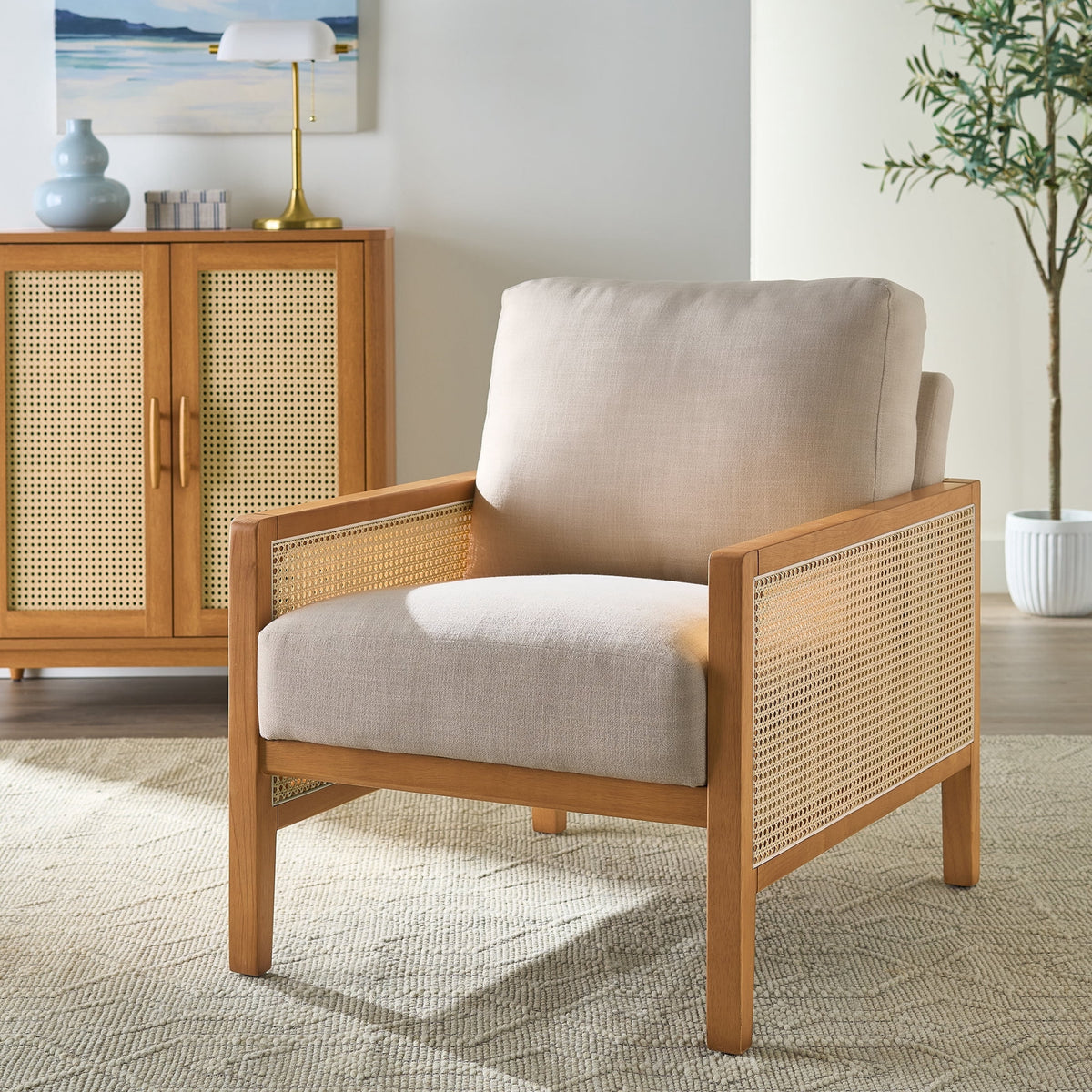 Velmora™ Springwood Caning Accent Chair, Light Honey Finish