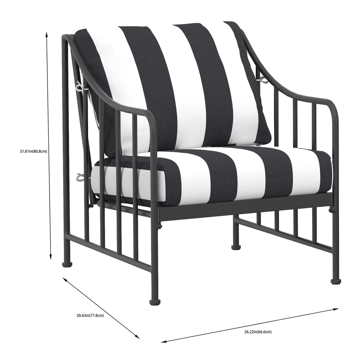 Velmora™ Aubrey 3-Piece Outdoor Steel Stationary Chat Set, Stripe Cushion