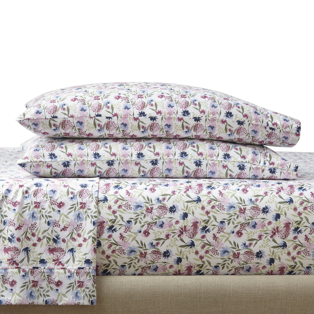 Velmora™ 4-Piece 300 Thread Count Bashful Blooms Cool Cotton Sateen Bed Sheet Set, Queen - Deep Pocket