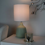 Velmora™ Grab and Go 16 in Sage Ceramic Table Lamp with White Linen Shade