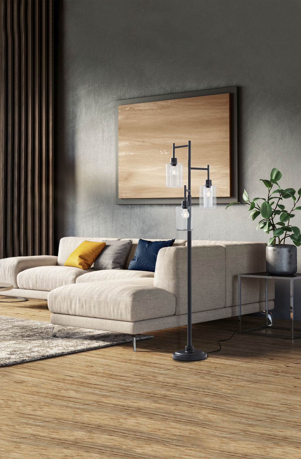 Velmora™ 63.5 in 3 Light Contemporary Black Floor Lamp Clear Glass