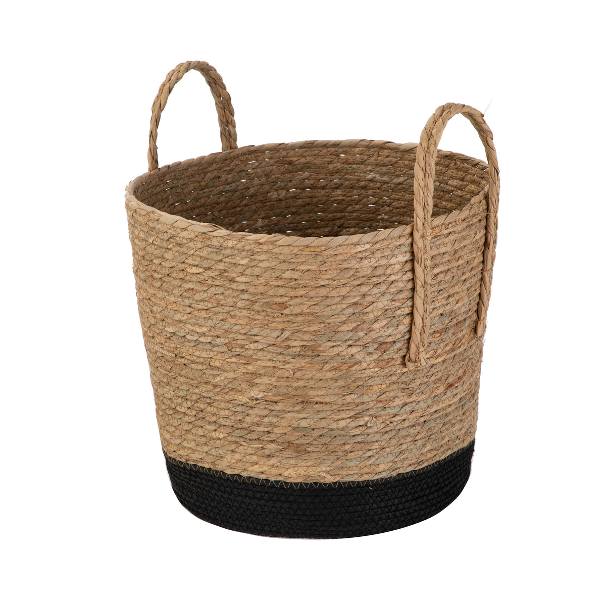 Velmora™ Natural and Black Round Rush Baskets, Set of 2