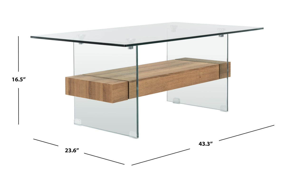 Velmora™ Kayley Retro 2 Tier Glass Coffee Table, Natural Brown