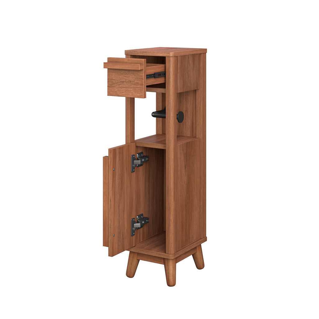Velmora™ Greyson Slim Bathroom Storage Cabinet with Toilet Paper Holder, Walnut Finish