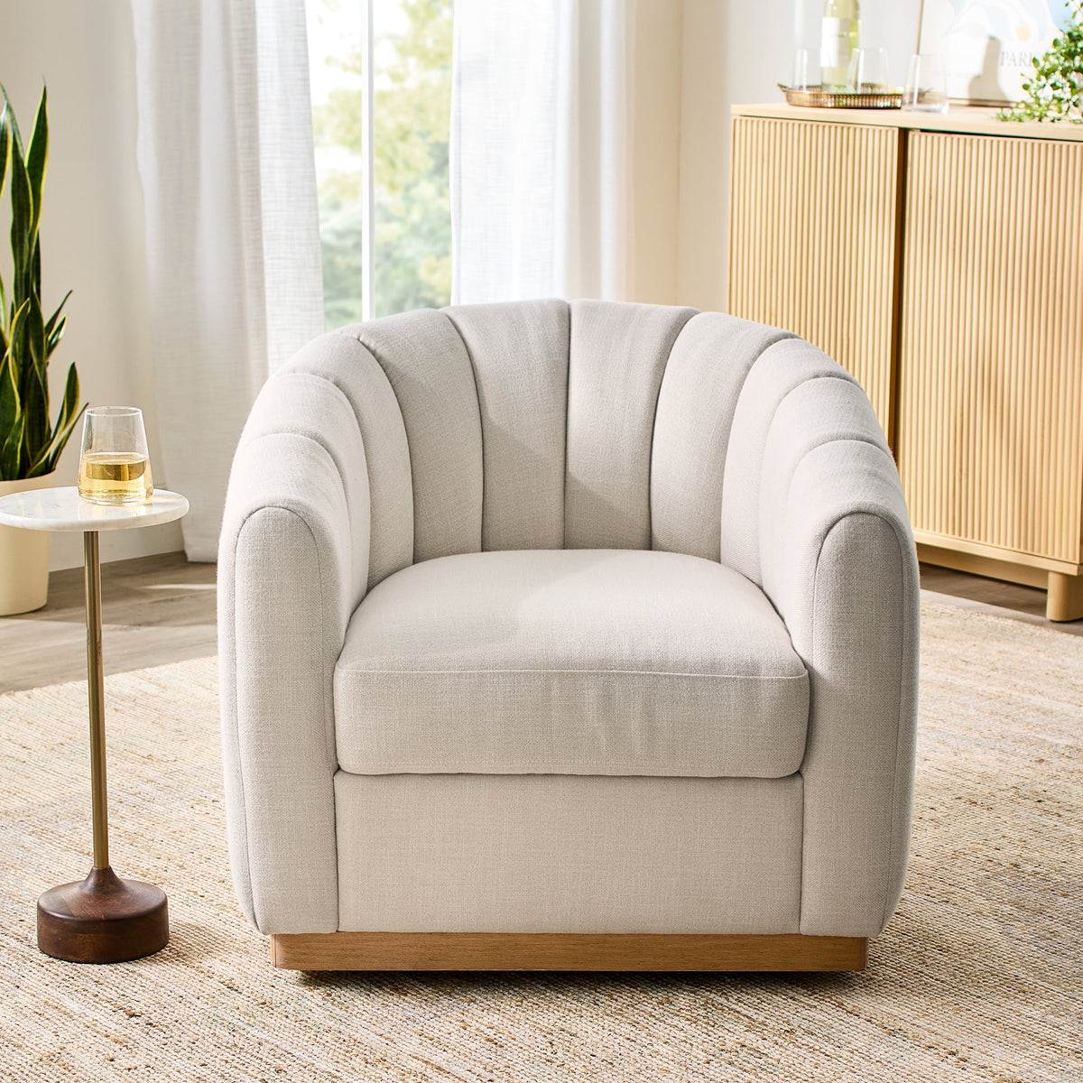 Velmora™ Lillian Accent Swivel Chair, Cream Linen