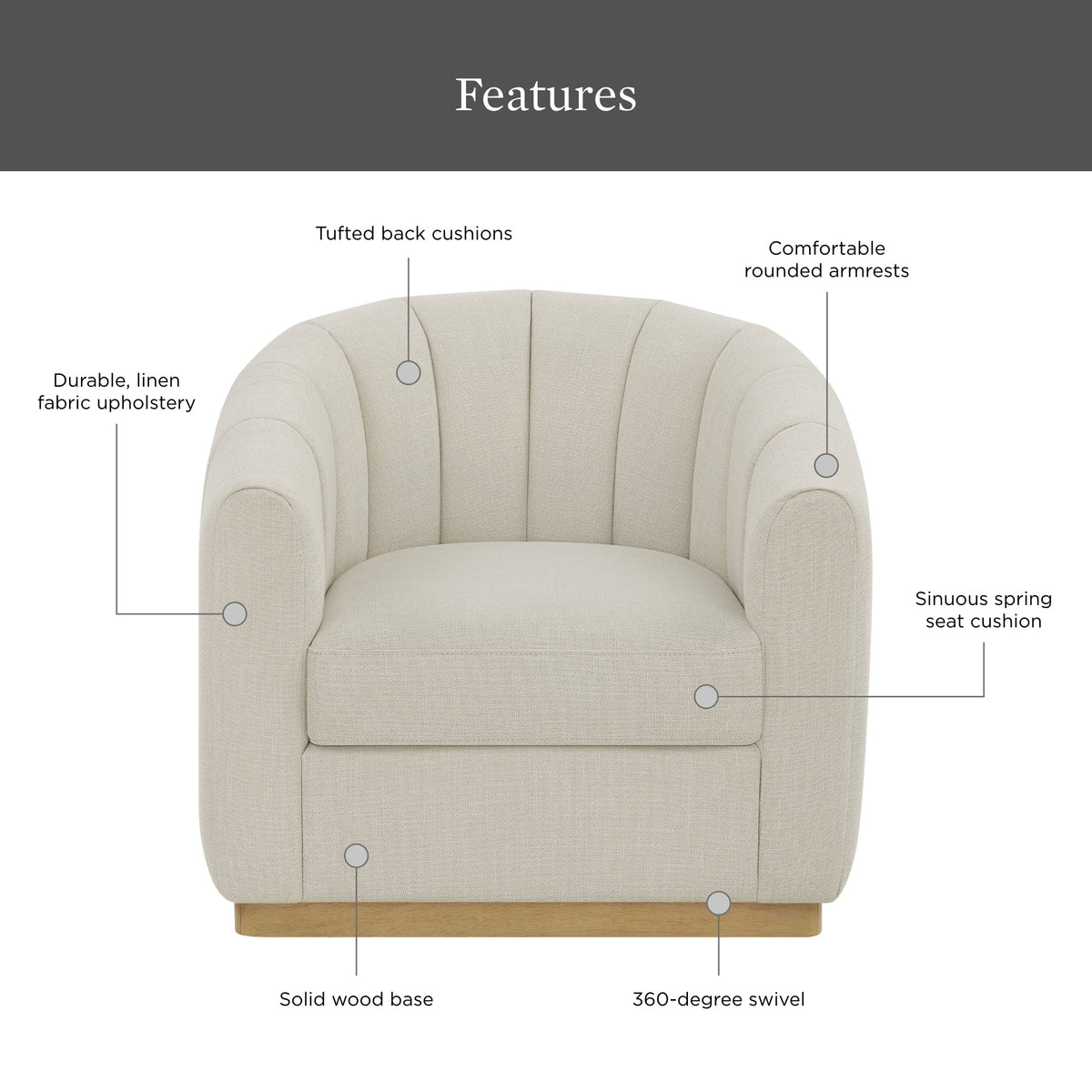 Velmora™ Lillian Accent Swivel Chair, Cream Linen