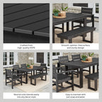 Velmora™ Ezra 6-Piece Outdoor HDPE Dining Set with Bench, Black