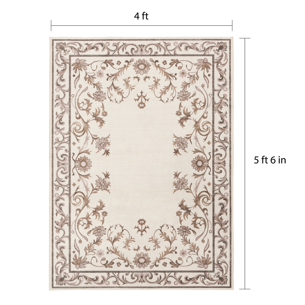 Velmora™ Tan Floral Faux Fur Indoor Area Rug, 4 ft x 5 ft 6 in