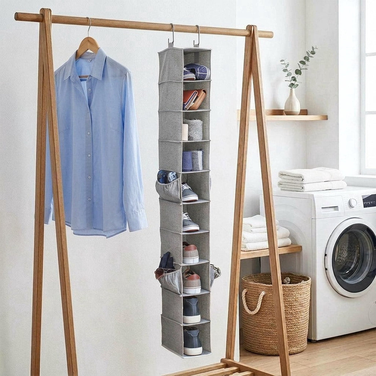 Velmora™ (2 pack) Gray 10-Shelf Hanging Closet Organizer with Side Pockets
