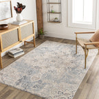 Velmora™ Abstract with Fringe 5'2" x 7' Area Rug for Living Room Bedroom Ivory