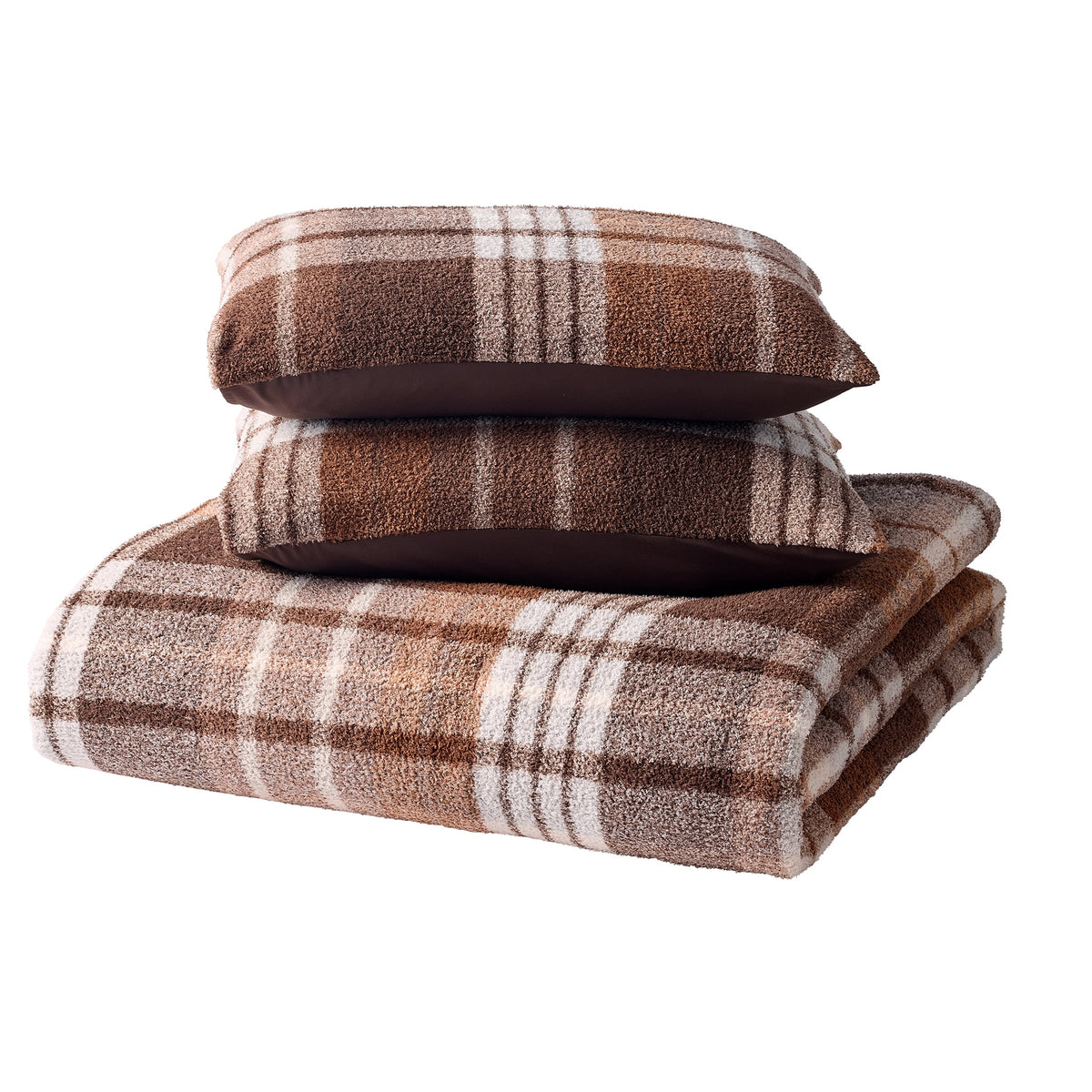 Velmora™ 3-Piece Brown Plaid Cozy Knit Comforter Set, King